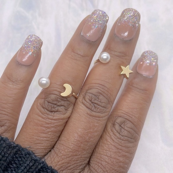 Pearl Moon And Star Gold Adjustable Rings - Picture 6 of 9